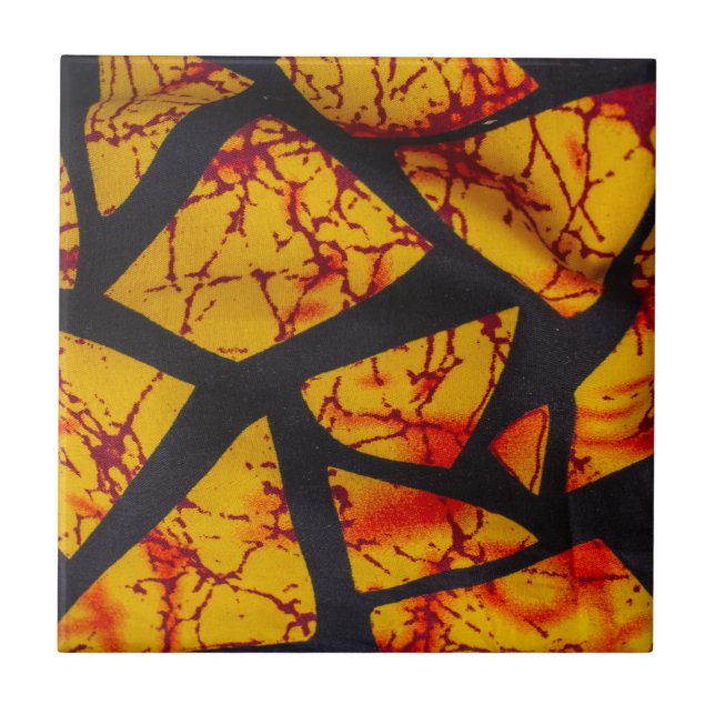 Bold Geometric African Wax Print Fabric - Gold, Re Tile (Front)