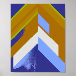 Bold Geometric Arrow Abstract in Blue & Orange Poster