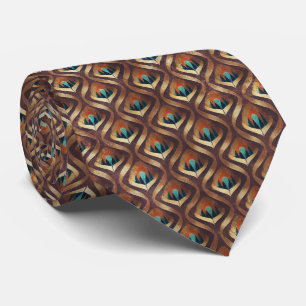 Bold Geometric Art Deco in Teal and Brown Tones Tie