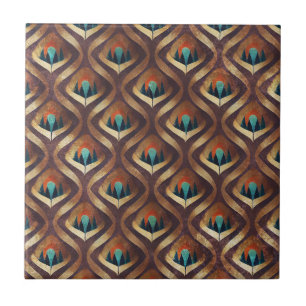 Bold Geometric Art Deco in Teal and Brown Tones Tile