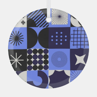 Bold Geometric Bauhaus Retrofuturistic Pattern Glass Tree Decoration
