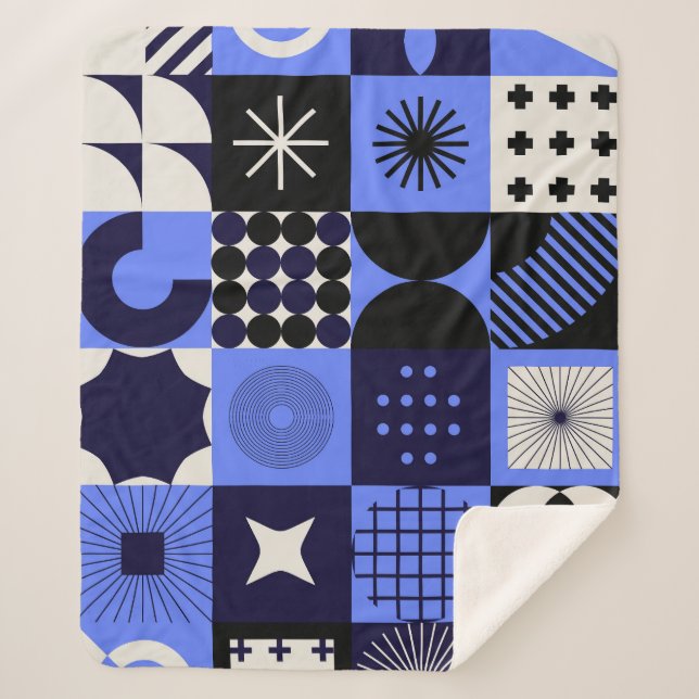 Bold Geometric Bauhaus Retrofuturistic Pattern Sherpa Blanket (Front)