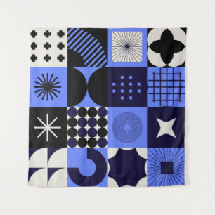 Bold Geometric Bauhaus Retrofuturistic Pattern Tapestry