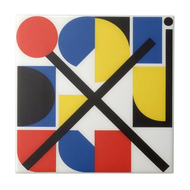 Bold Geometric Bauhaus Suprematist Art Tile (Front)