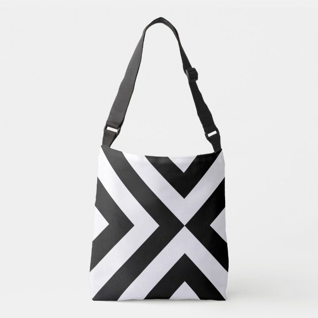 Bold Geometric Black and White Chevrons Crossbody Bag (Front)