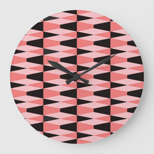 Bold Geometric Black Pink Pattern Large Clock (Front)