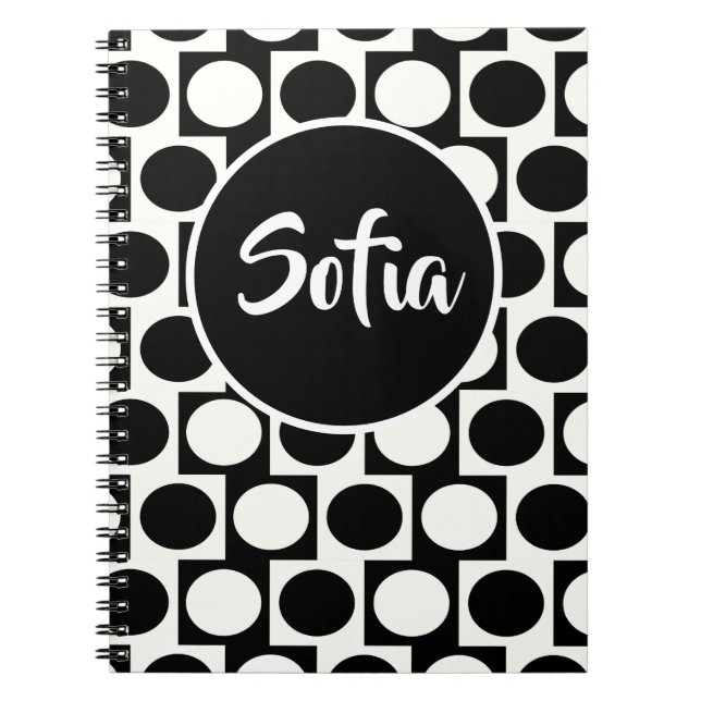 Bold Geometric Black White Circles Squares Notebook (Front)