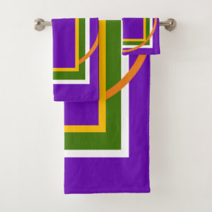 Bold Geometric Bright Purple Yellow Green Orange Bath Towel Set