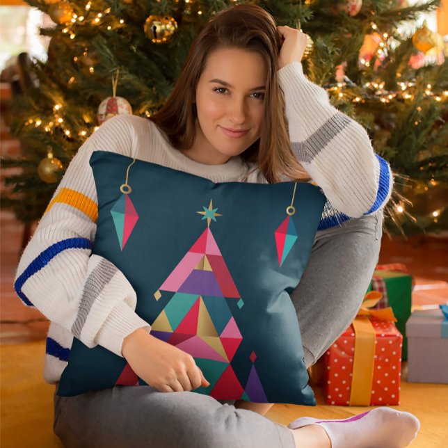  Bold Geometric Christmas Tree Throw Pillow (Creator Uploaded)