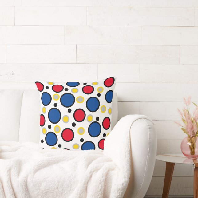 Bold Geometric Circles Red Blue  Cushion (Couch)