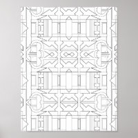Bold Geometric Deco Tile Pattern Line Art Design
