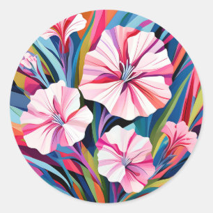 Bold Geometric Dianthus Flowers Classic Round Sticker