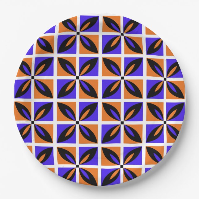 Bold geometric floral design paper plate (Front)