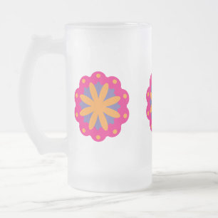 Bold Geometric Flower Design Frosted Glass Beer Mug