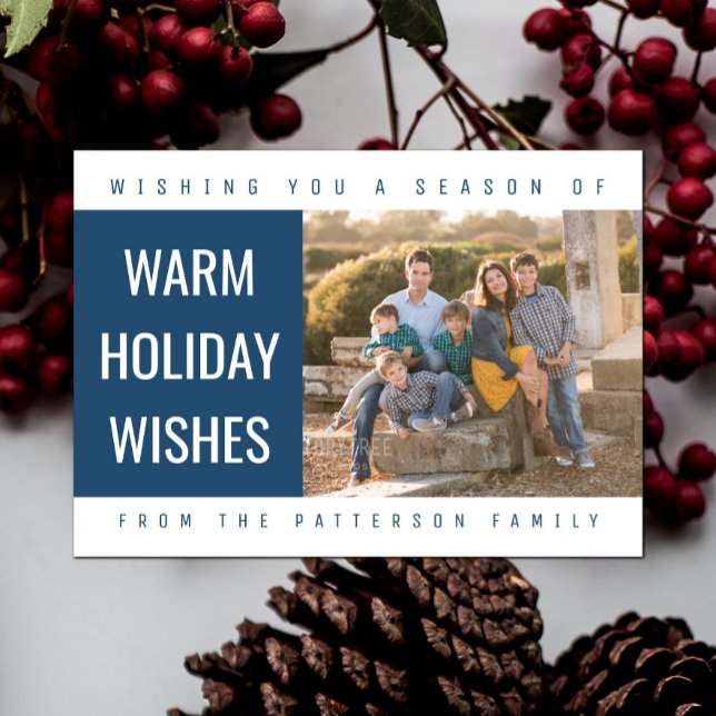 Bold Geometric Holiday Photo Card | Blue (Blue Bold Geometric Holiday Photo Card)
