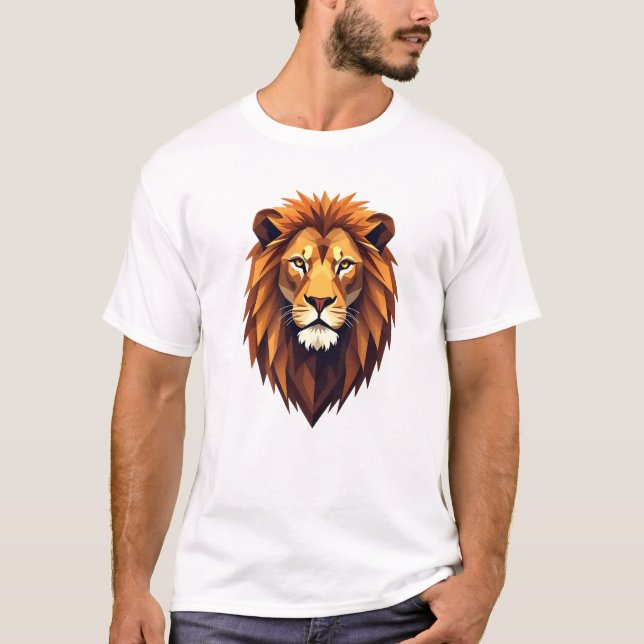 Bold Geometric Lion Head Art T-Shirt (Front)