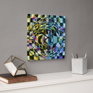 Bold Geometric Mosaic Modern Abstract Square Wall Clock