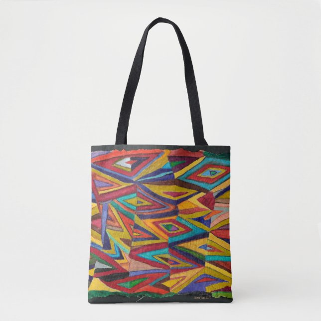 bold geometric pattern, bright colors tote bag (Front)