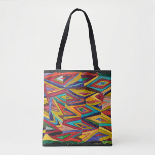 bold geometric pattern, bright colours tote bag