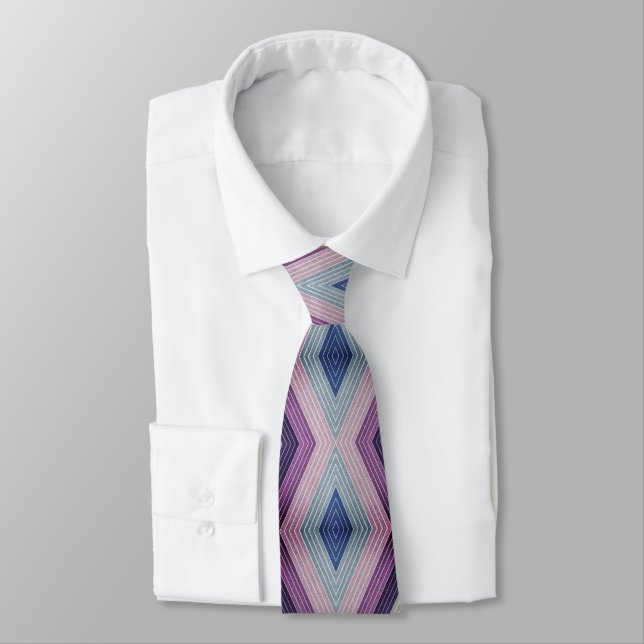 Bold Geometric Pattern in Mauve and Blue Tie (Tied)