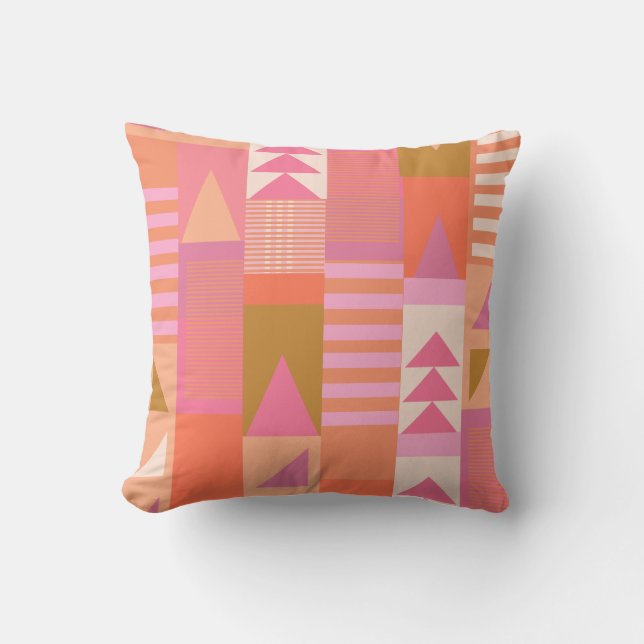 Bold Geometric Pattern in Pink and Orange Cushion (Front)