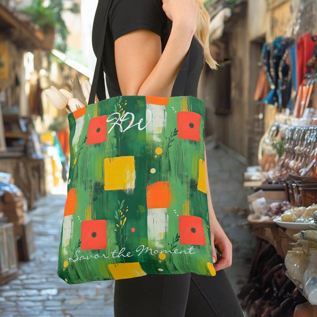 Bold geometric pattern with red, yellow & green tote bag (Creator Uploaded)