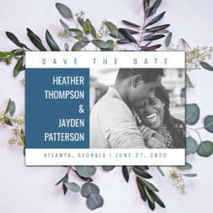 Bold Geometric Photo Save the Date   Blue