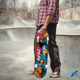 Bold Geometric Pop Art - Ride Fast, Live Free Skateboard