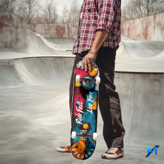 Bold Geometric Pop Art - Ride Fast, Live Free Skateboard
