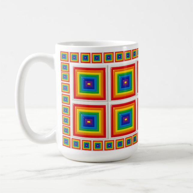 Bold Geometric Rainbow Square Coffee Mug (Left)