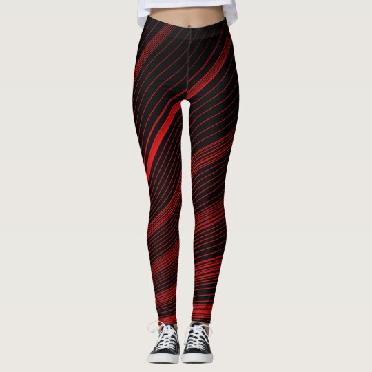 Bold Geometric Red & Black Spandex Blend Leggings