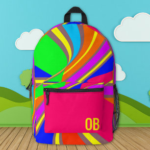 Bold Geometric Stripe Pattern Custom Monogram Printed Backpack