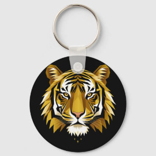 Bold Geometric Tiger Portrait With Abstract Golden Key Ring