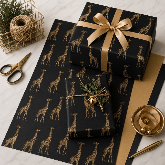 Bold Giraffes Gold and Black  Wrapping Paper Sheet (Creator Uploaded)