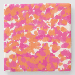 Bold Girly Hot Pink Fuchsia Orange Paint Splashes Stone Coaster