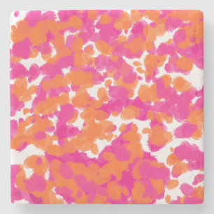 Bold Girly Hot Pink Fuchsia Orange Paint Splashes Stone Coaster