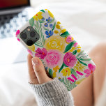 Bold girly pink yellow floral watercolor monogram Case-Mate iPhone case<br><div class="desc">Bright and bold girly pink yellow floral watercolor monogram with pretty painted roses in yellow,  pink with green leaves and branches,  add your monogram</div>