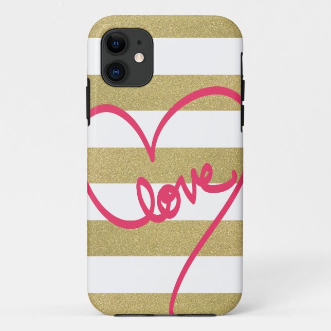 Bold Glitter Gold Stripes with Love Graphic Case-Mate iPhone Case (Back)