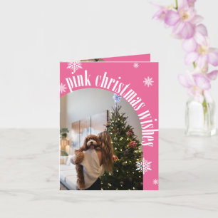 Bold Glitter Pink Christmas Wishes Photo Folded Card