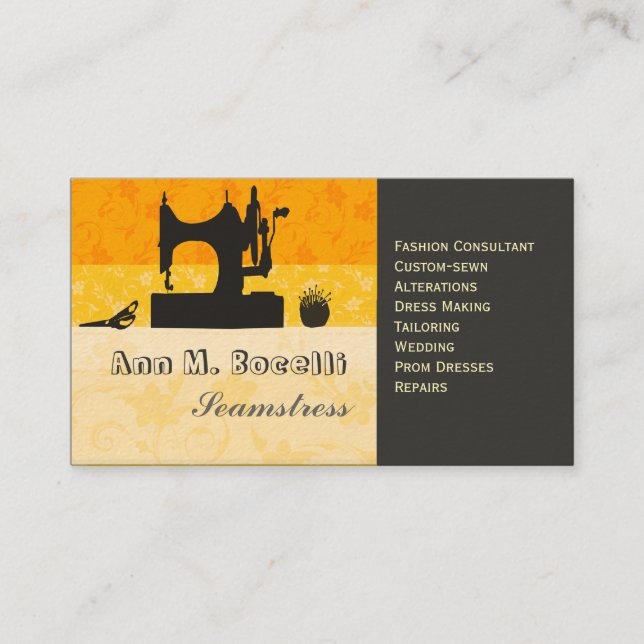 Bold Gold Artist Crafter Sewing Machine Customised Business Card (Front)