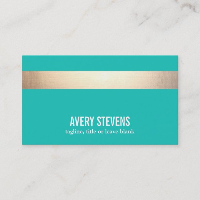 Bold Gold Coloured Striped Modern Turquoise Chic Business Card (Front)
