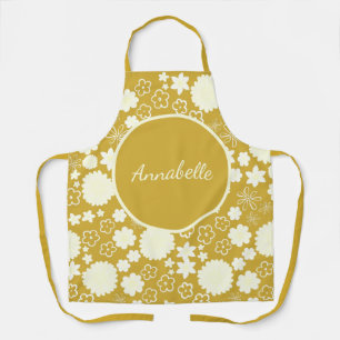 Bold Gold Cream Flowers Floral Pattern Named  Apron