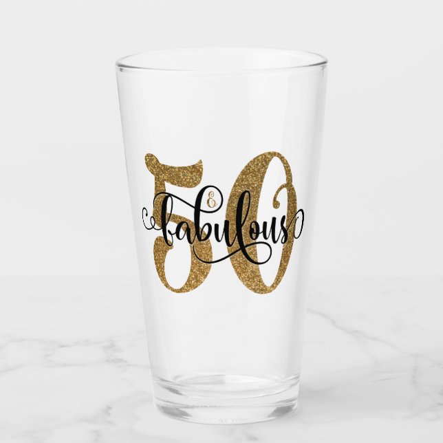 Bold Gold (Faux) Glitter 50 & Fabulous Birthday Glass (Front)