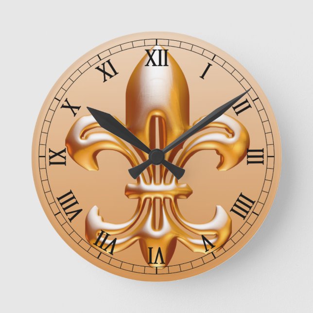 Bold Gold Fleur de Lis Round Clock (Front)