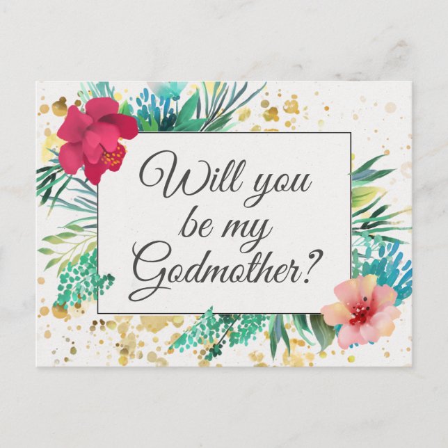 Bold Gold Floral Godmother Proposal Card (Front)
