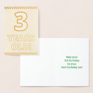 Bold, Gold Foil "3 YEARS OLD!" Birthday Card