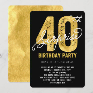 Bold Gold Foil Surprise 40th Birthday Party Invite