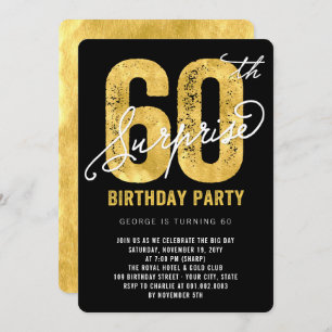 Bold Gold Foil Surprise 60th Birthday Party Invite