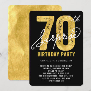 Bold Gold Foil Surprise 70th Birthday Party Invite