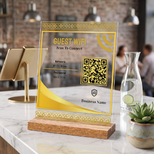 Bold Gold Fretwork Business Wifi Password Acrylic Sign
